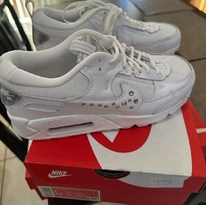 Nike White and Silver Embellished Sneakers